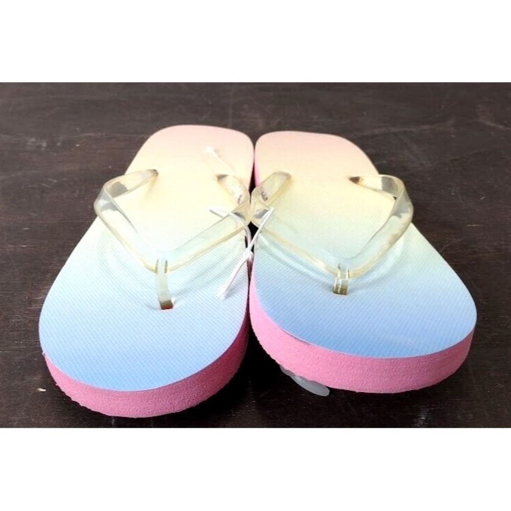 Cat and Jack Kids Girls XL 6 Flip Flops Rainbow Ombre Clear Strap Beach Sandals
